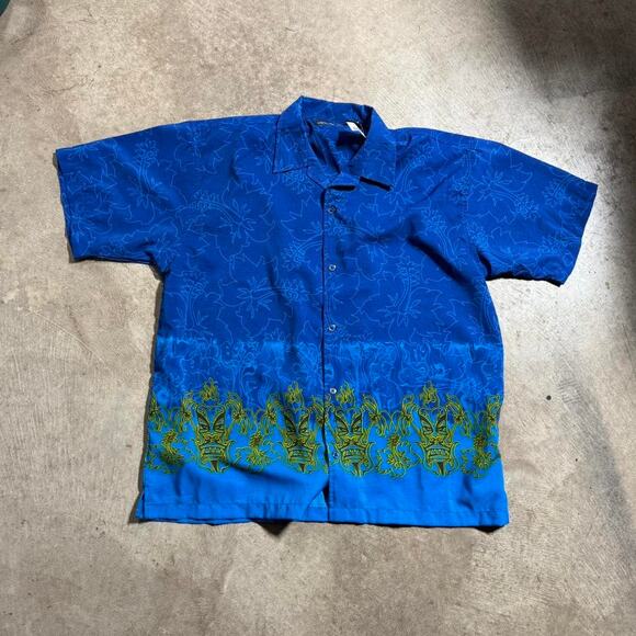 Y2K No Boundaries Blue Hawaiian Short Sleeve Button Down Shirt - Picture 1 of 8